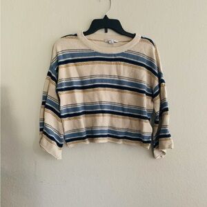 Striped Knit Crewneck Top in Cream and Blue